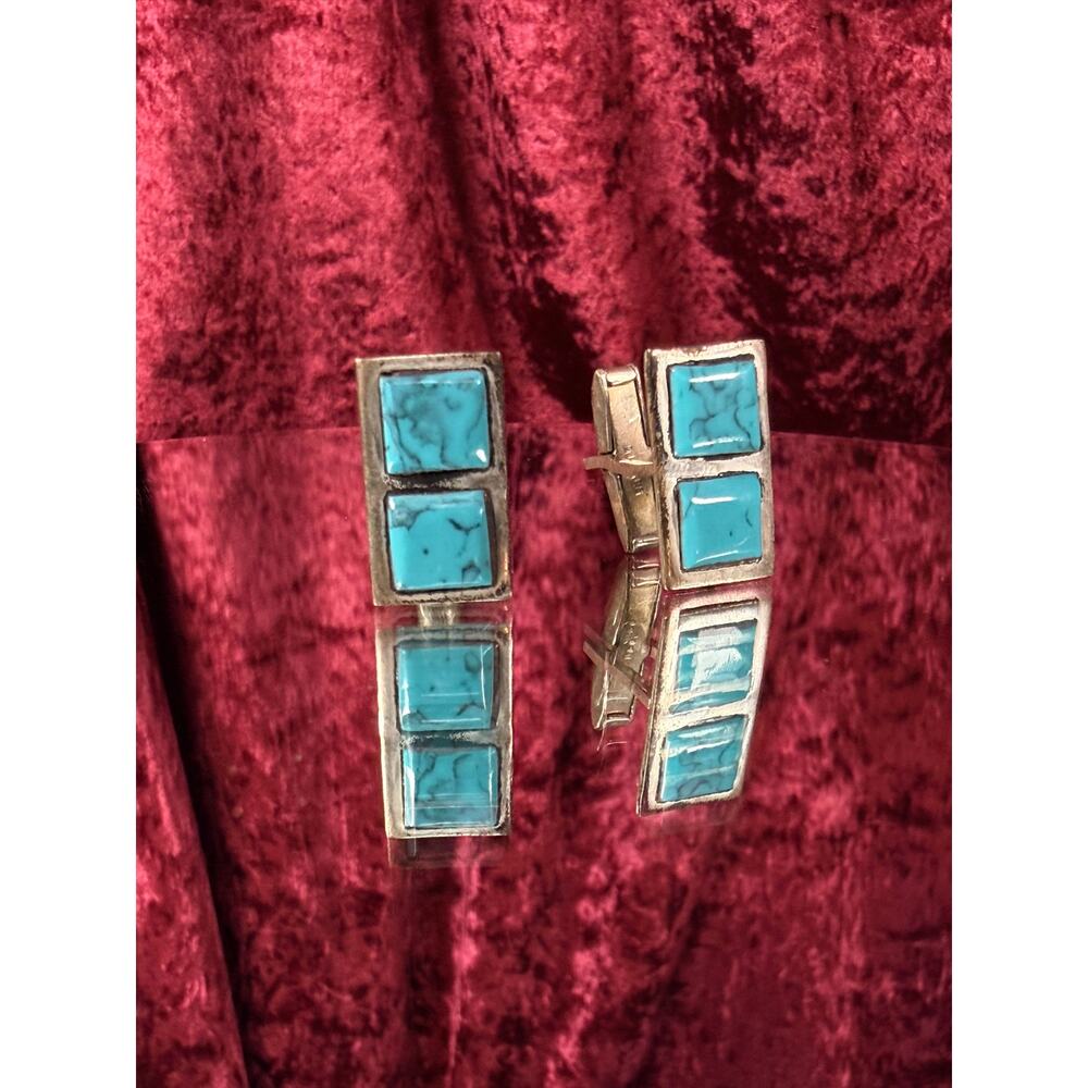Vintage Accessories - Jewelry - Sterling Silver and Turquoise Cuff Links - Taxco